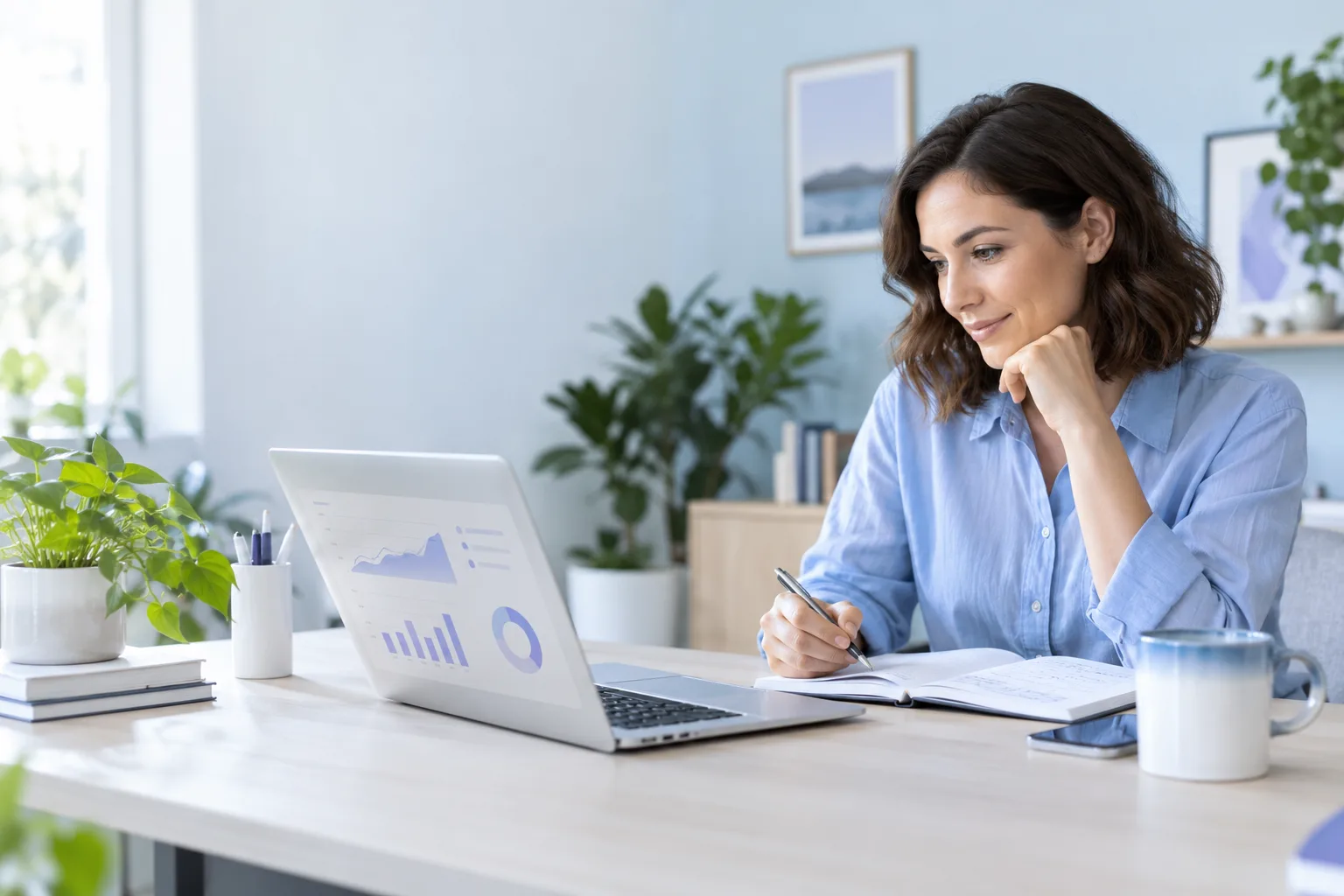 Small business owner recording Facebook Page audience changes after starting a follower campaign
