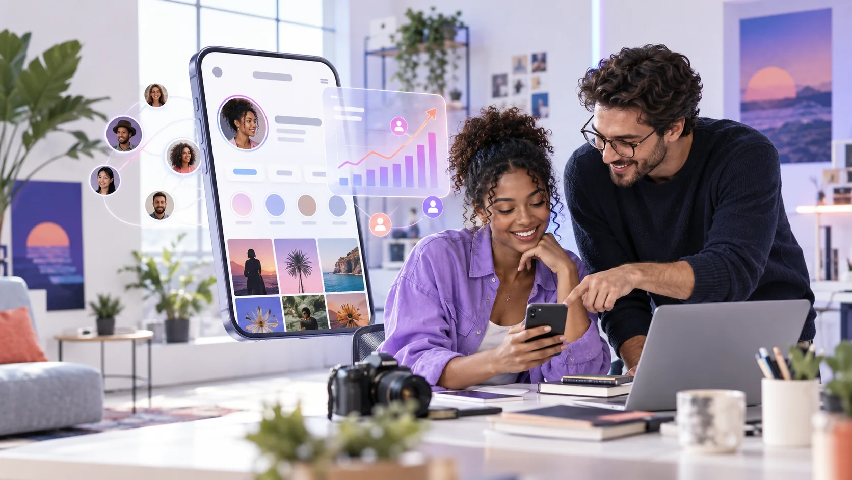 Creator and strategist reviewing Instagram follower growth for a public profile
