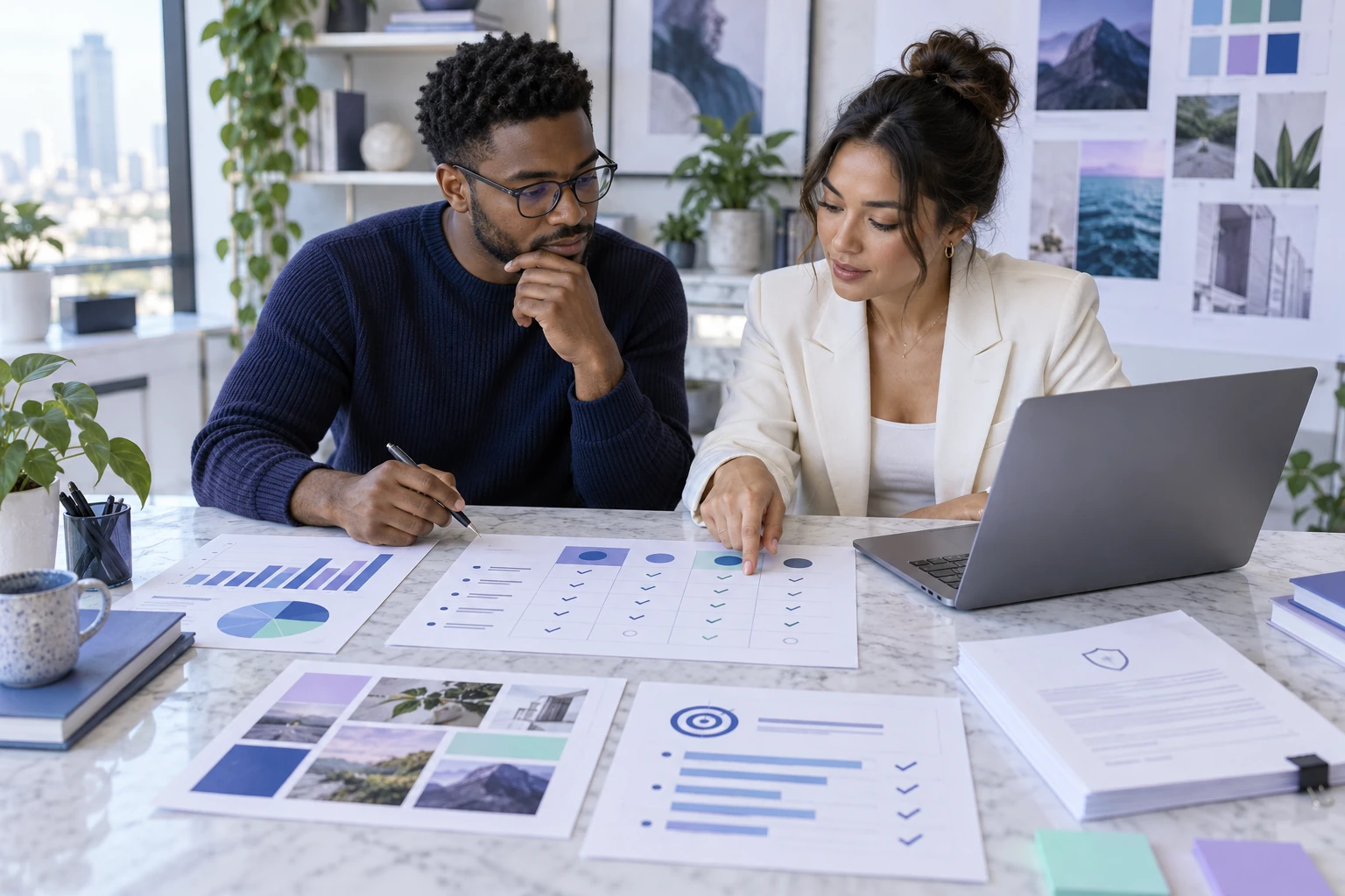 Marketing team comparing Instagram growth service options with a twelve-check scorecard