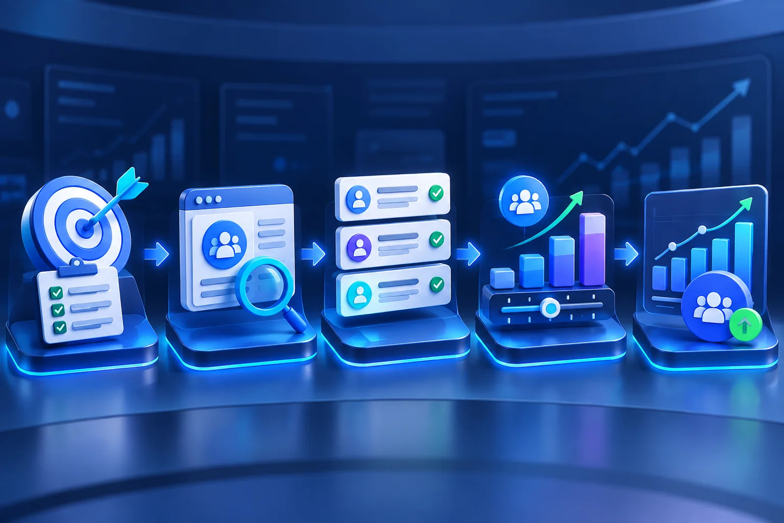 Five-stage Facebook follower order decision workflow from goal setting to measurement