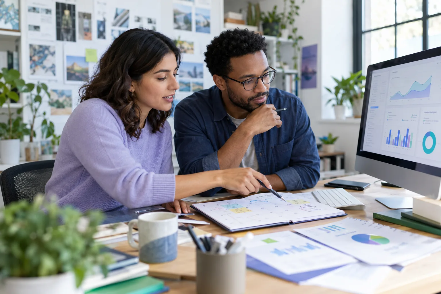 Marketing teammates comparing a Facebook follower order timeline with dated audience metrics