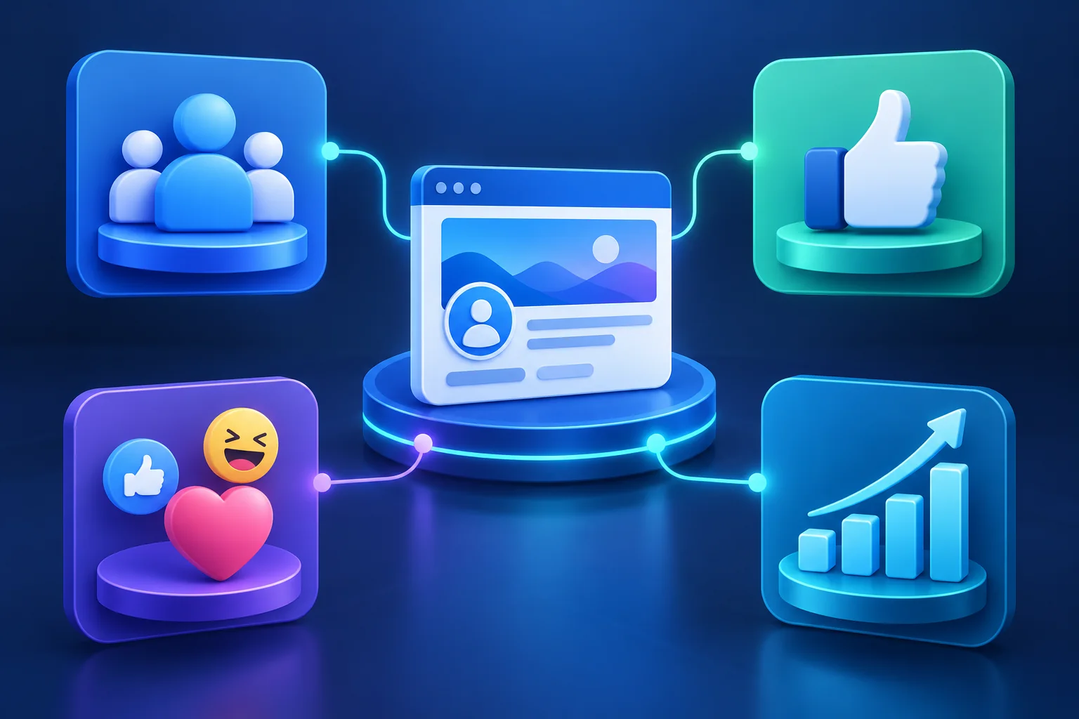 Facebook Page followers, Page likes, post reactions, and reach shown as separate connected metrics