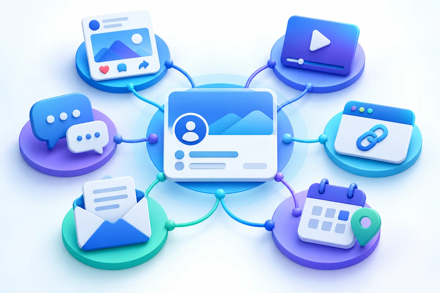 Facebook Page connected to content, video, community, website, email, and event promotion channels