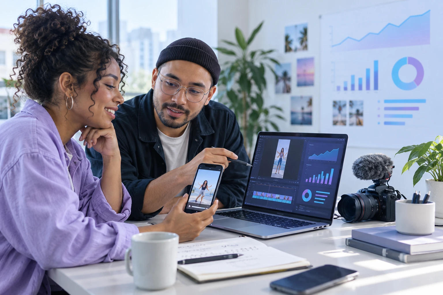 Creator and analyst reviewing Instagram Reel views, watch time, retention, shares, and comments