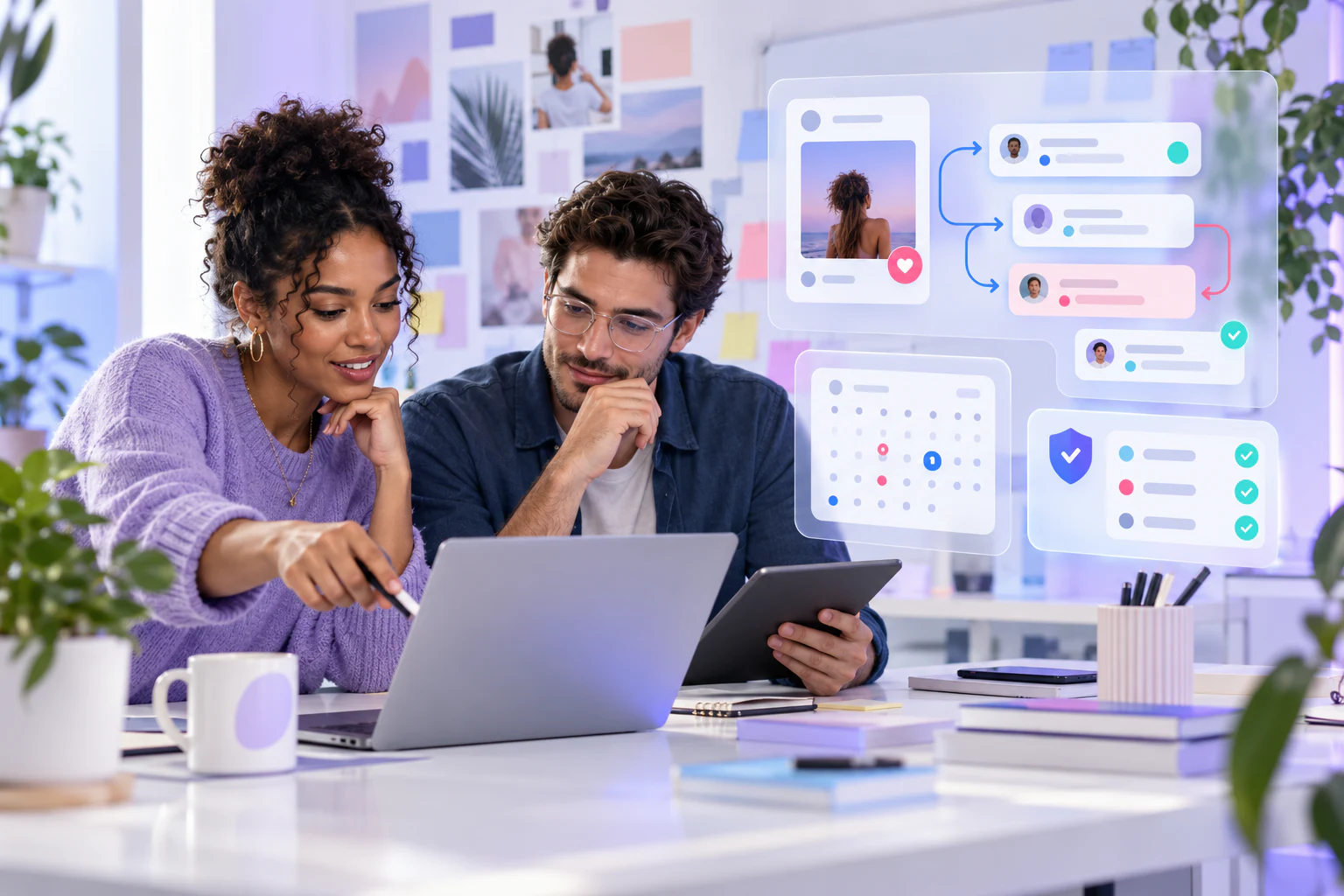 Creator and social media manager planning an Instagram comments campaign and moderation workflow