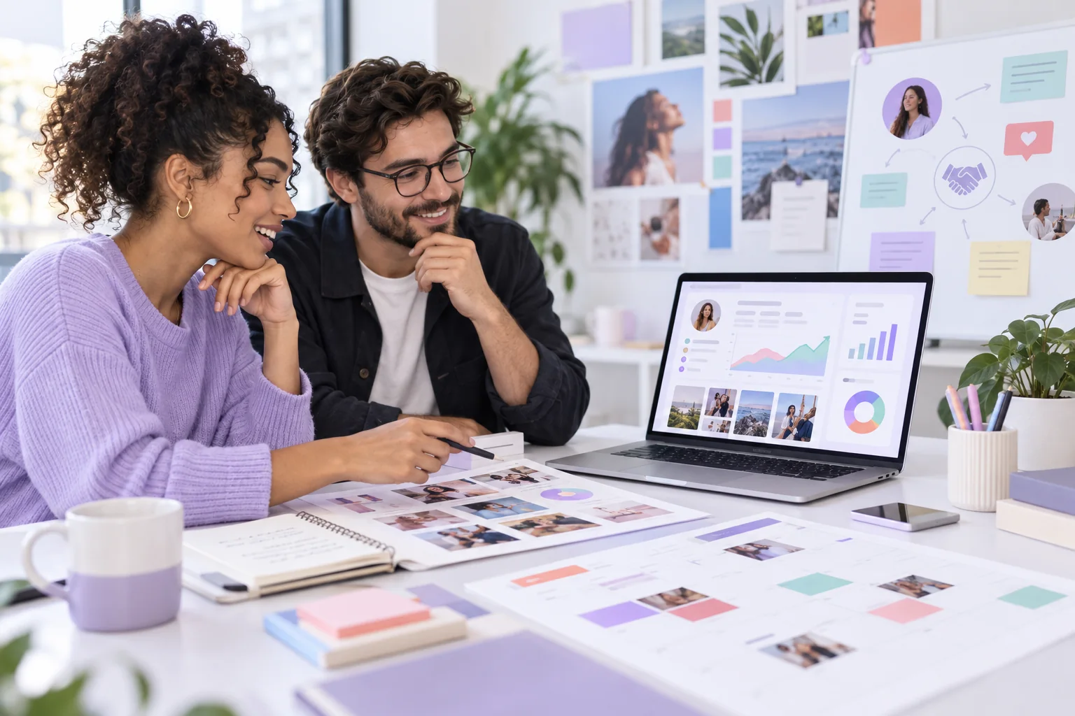 Creator and marketer preparing an Instagram partnership campaign with profile metrics