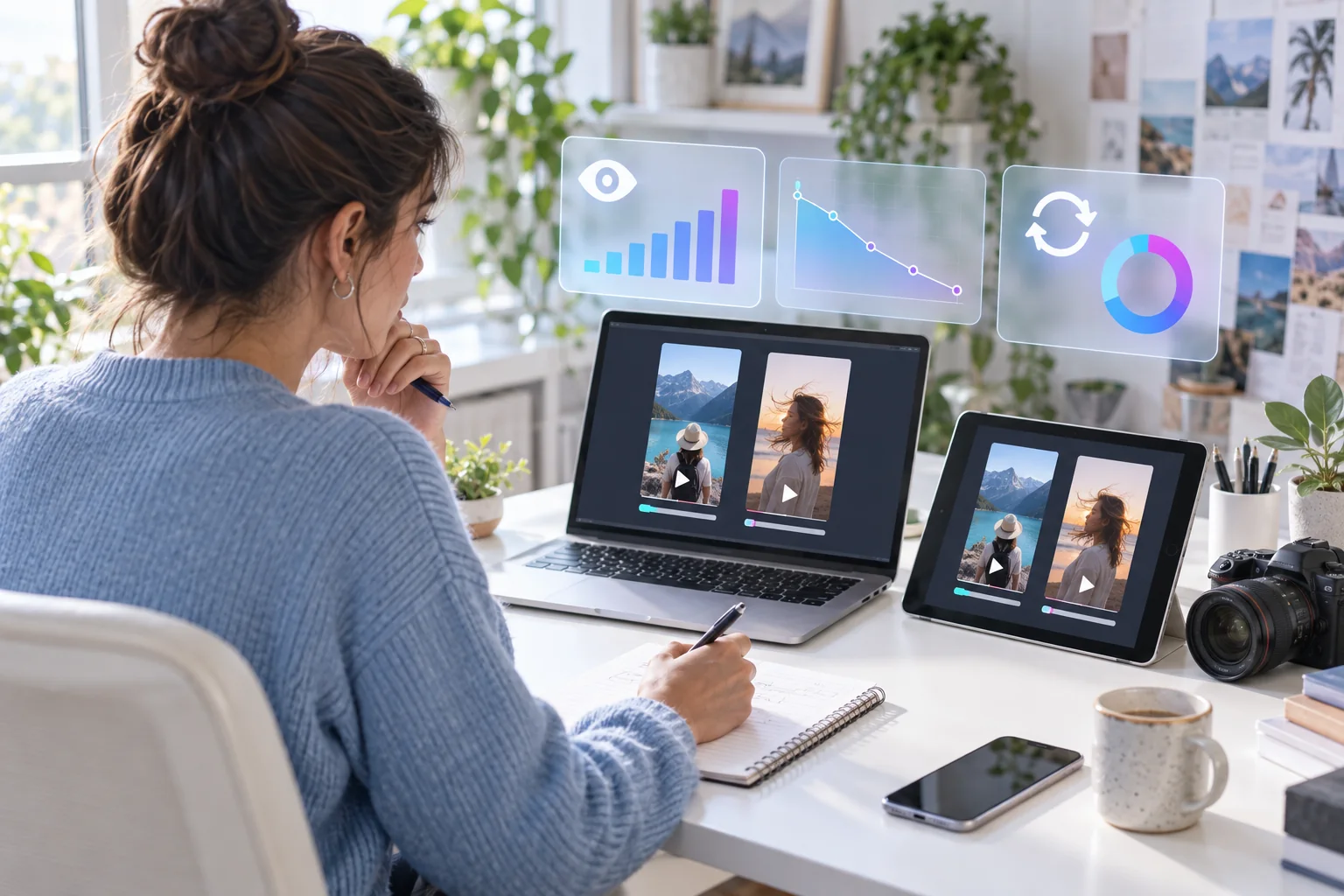 Marketing team reviewing Instagram video views and watch-time performance