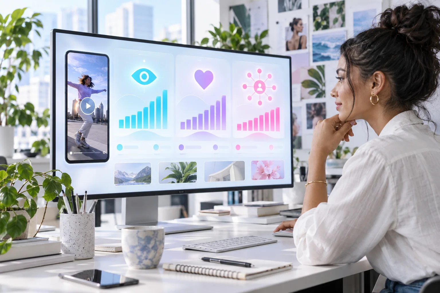 Creator comparing Instagram views, reach, likes, saves, and profile activity